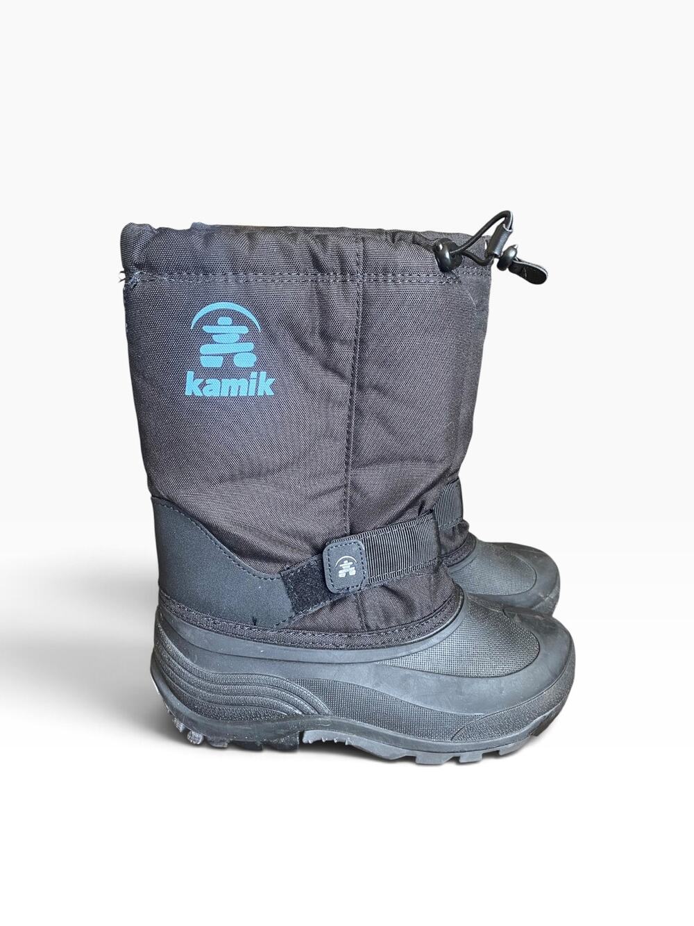 Kamik Kids Black Snow Boots Size 6 Insulated Winter Waterproof Drawstring Strap